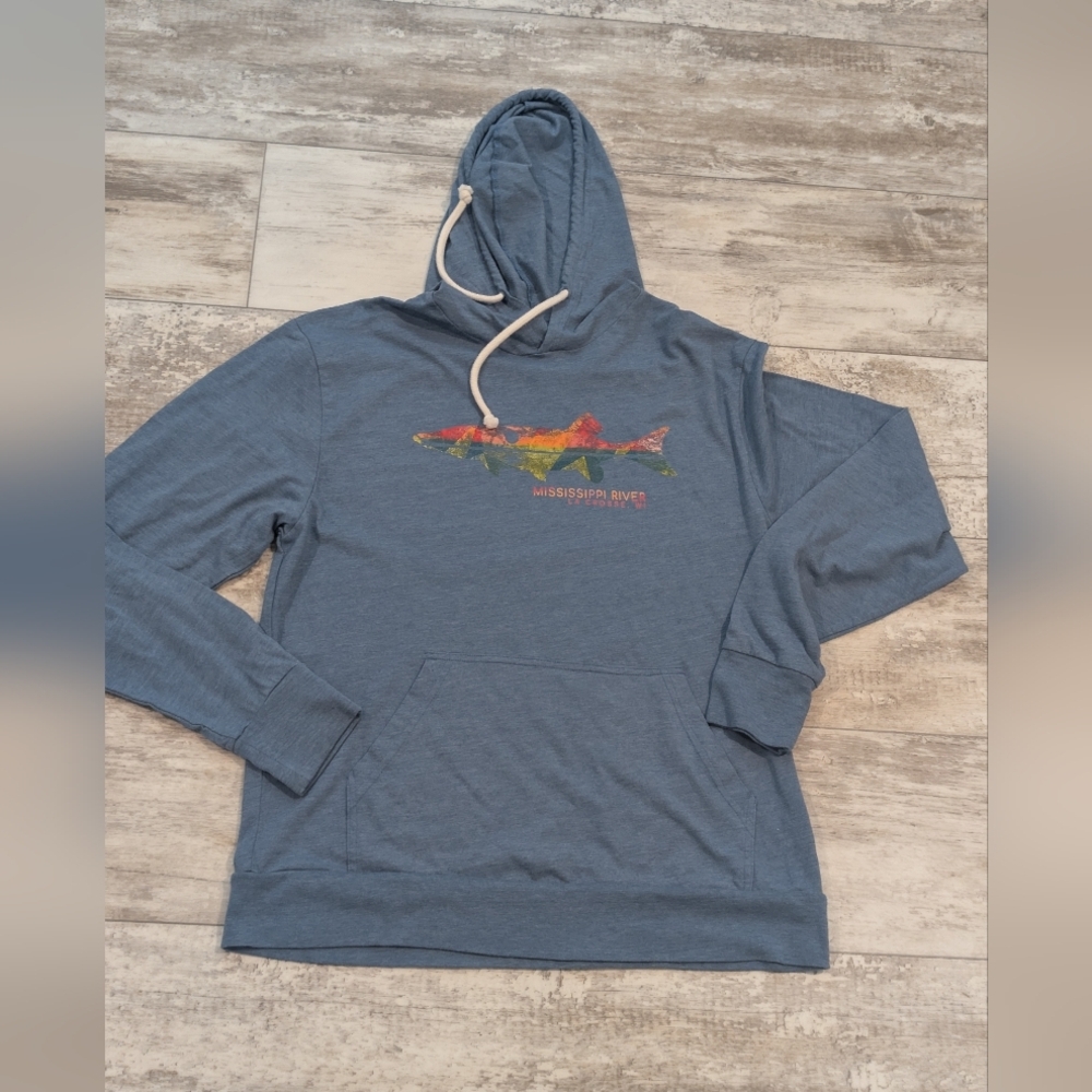 Blue 84 Heather Blue Hoodie with Colorful Logo Mississippi River - Picture 4 of 7